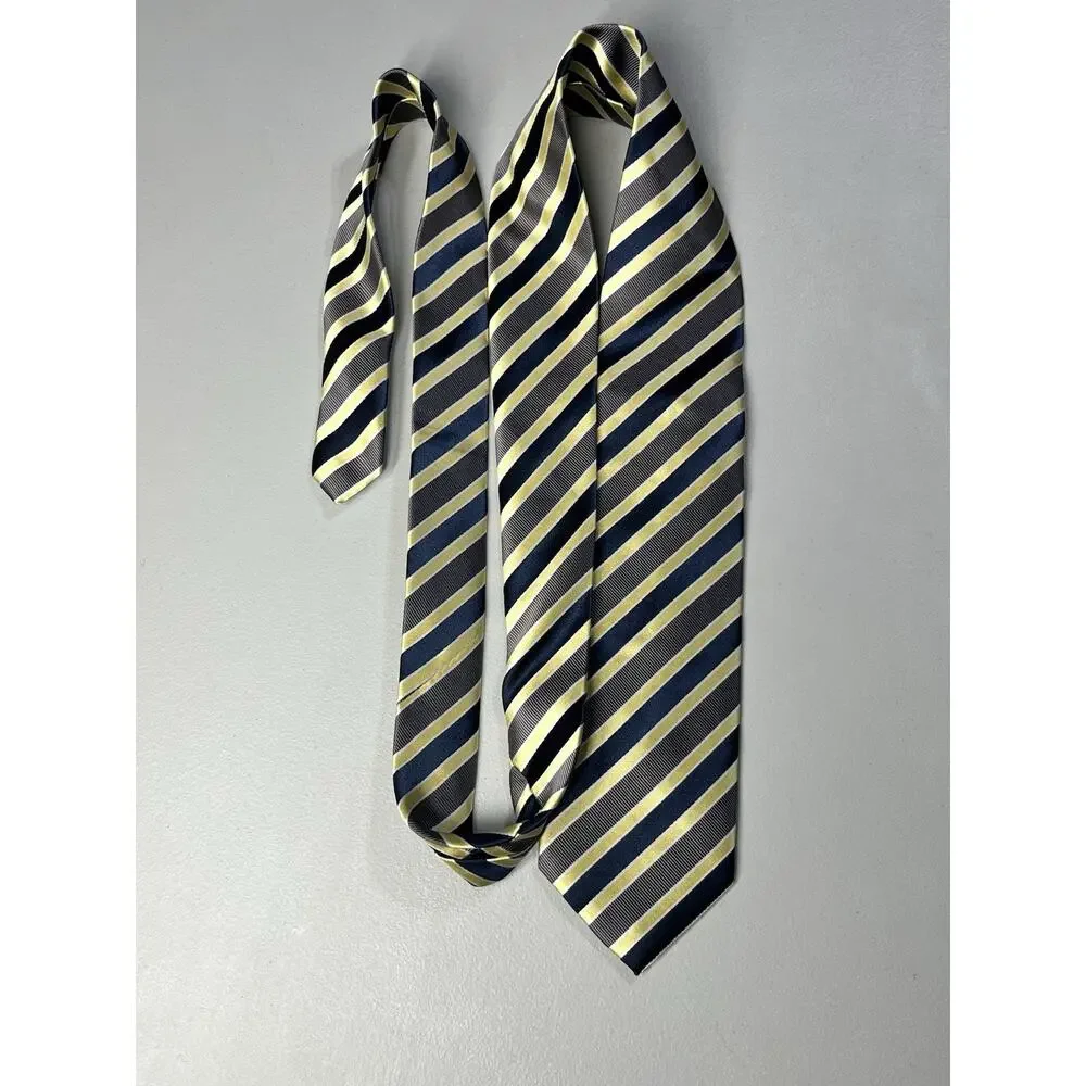 Bergamo New York Tie Yellow Blue Striped Mens Handmade Necktie 3 1/4